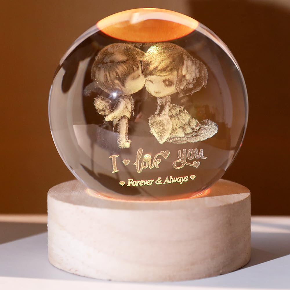 3D Couple Crystal Ball Love Gifts for Her 60mm Glass Valentines Romantic Gift for Women Decorative Globe Decor I Love You Gifts Anniversary Christmas Birthday Gifts