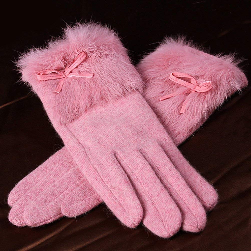 Unisex-Rękawiczki Dla Dorosłych Vintage Damskie Przytulne Jazdy Małe Proste Rękawiczki Dla Dorosłych Efektowne Kokardki Zimowe Ciepłe Rękawiczki Zimowe Rękawiczki Puszyste Rękawiczki/Pink/One
