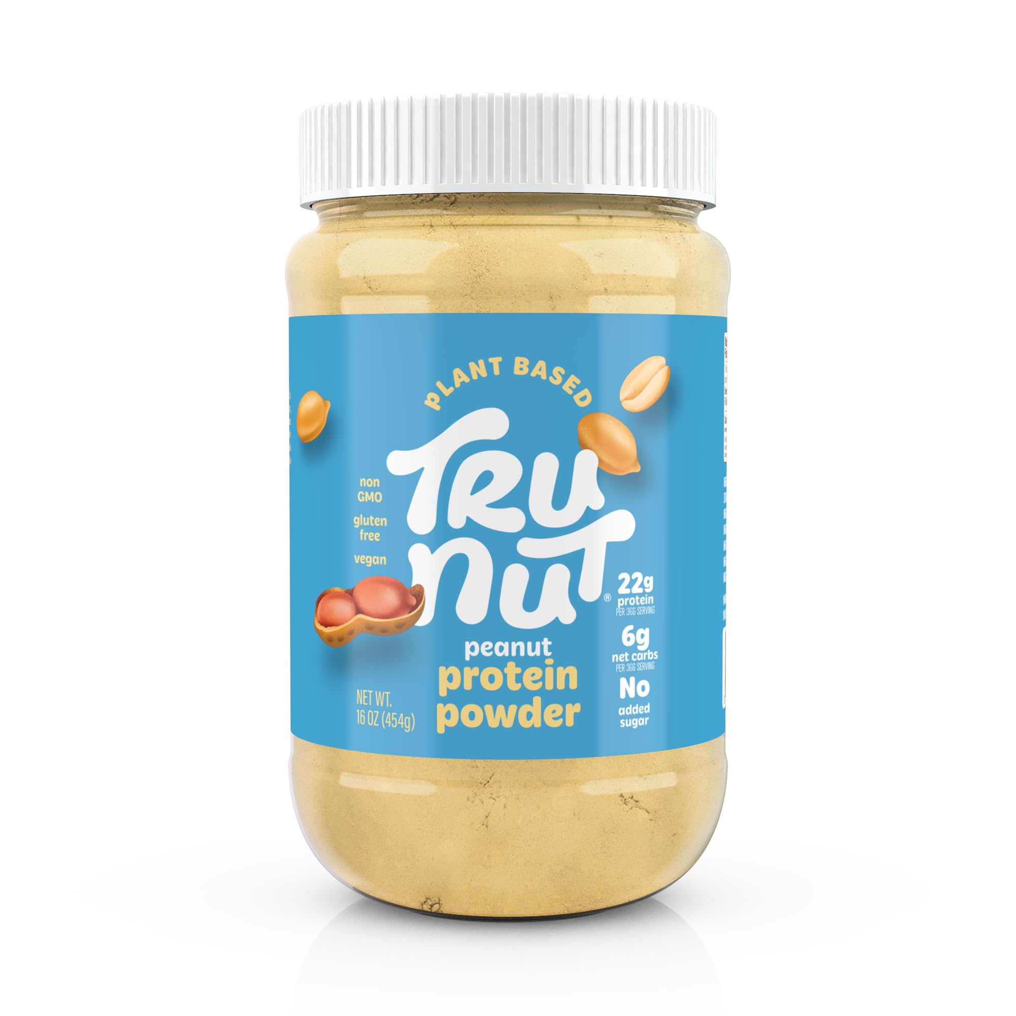 Tru-Nut Poudre de Protéines de Cacahuete, 454 g - 61% de protéines végétaliennes - sans édulcorants - idéal pour les smoothies et les shakes protéinés - sans gluten