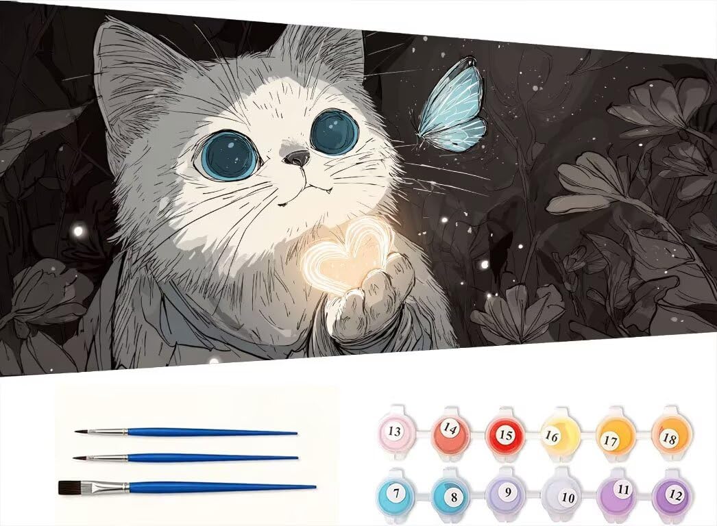 Pintar por Numeros Adultos, Blue Butterfly Love Cat, 70x90cm 7JGWX-277