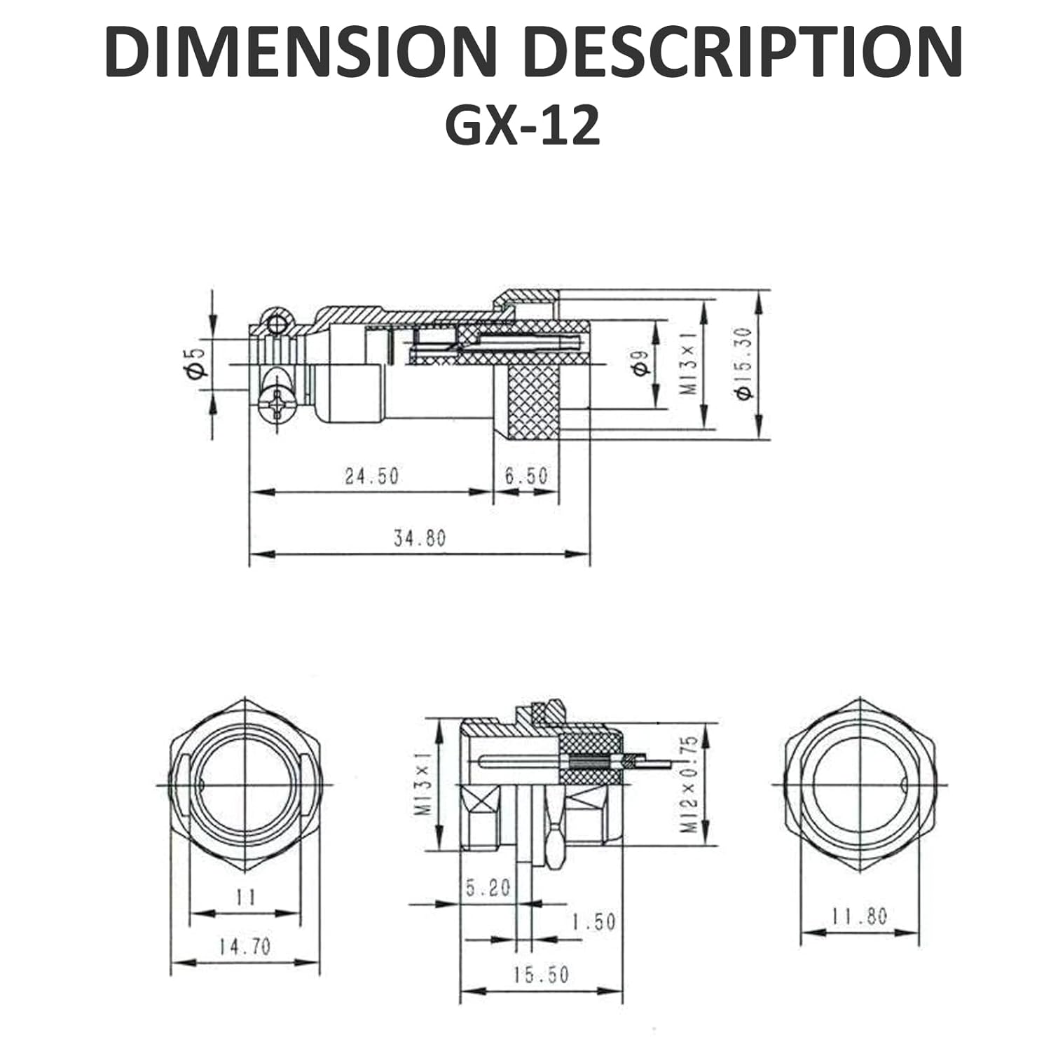GX12 2-Pin Aviation Connector 12mm Mounting Hole 5A 125V for Industrial, Automotive, DIY and Electronic Equipment, 3-Pack