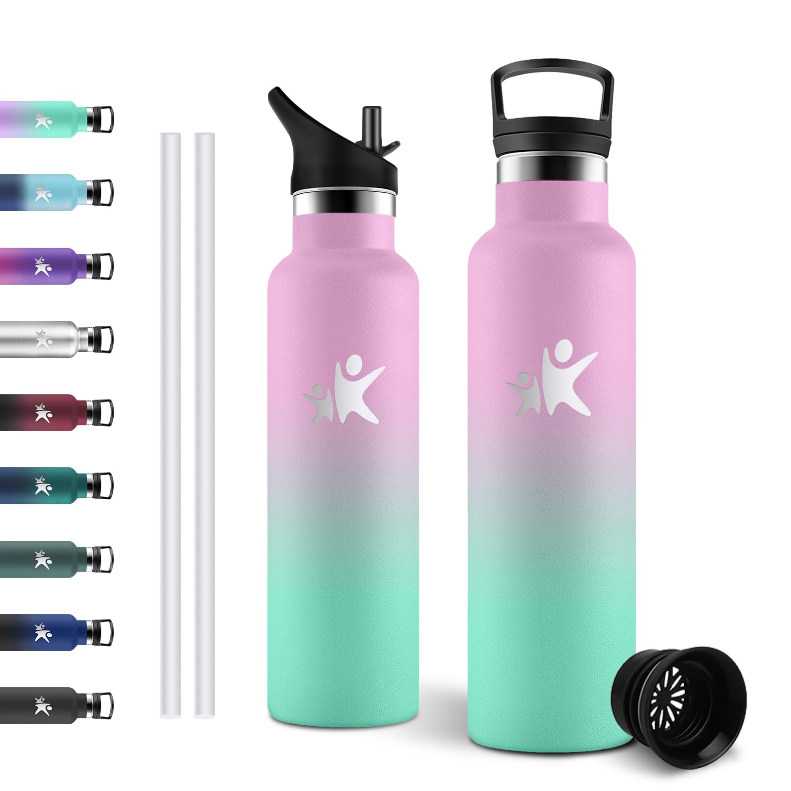 JAPORIA Trinkflasche 750ml, Thermosflasche mit Strohhalm, Kohlensäure Geeignet, Isolierflasche BPA-Frei, Wasserflasche für Sprudel, Schule