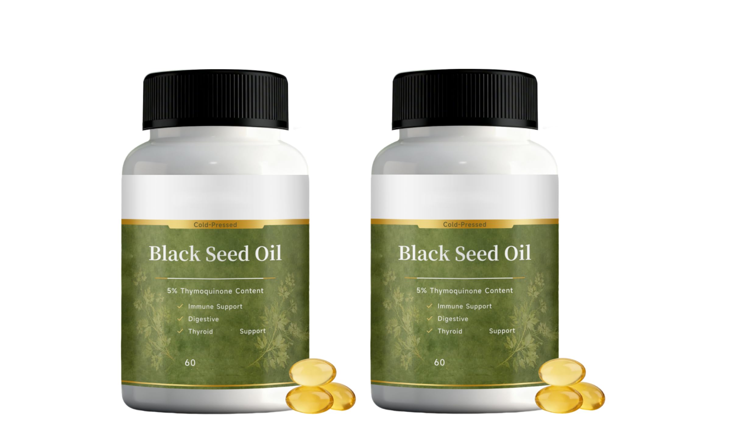 Aceite de semilla negra prensado en frío - 5% timoquinona - Apoyo digestivo e inmunológico - Sin gluten sin OGM - 60 unidades,2Pcs