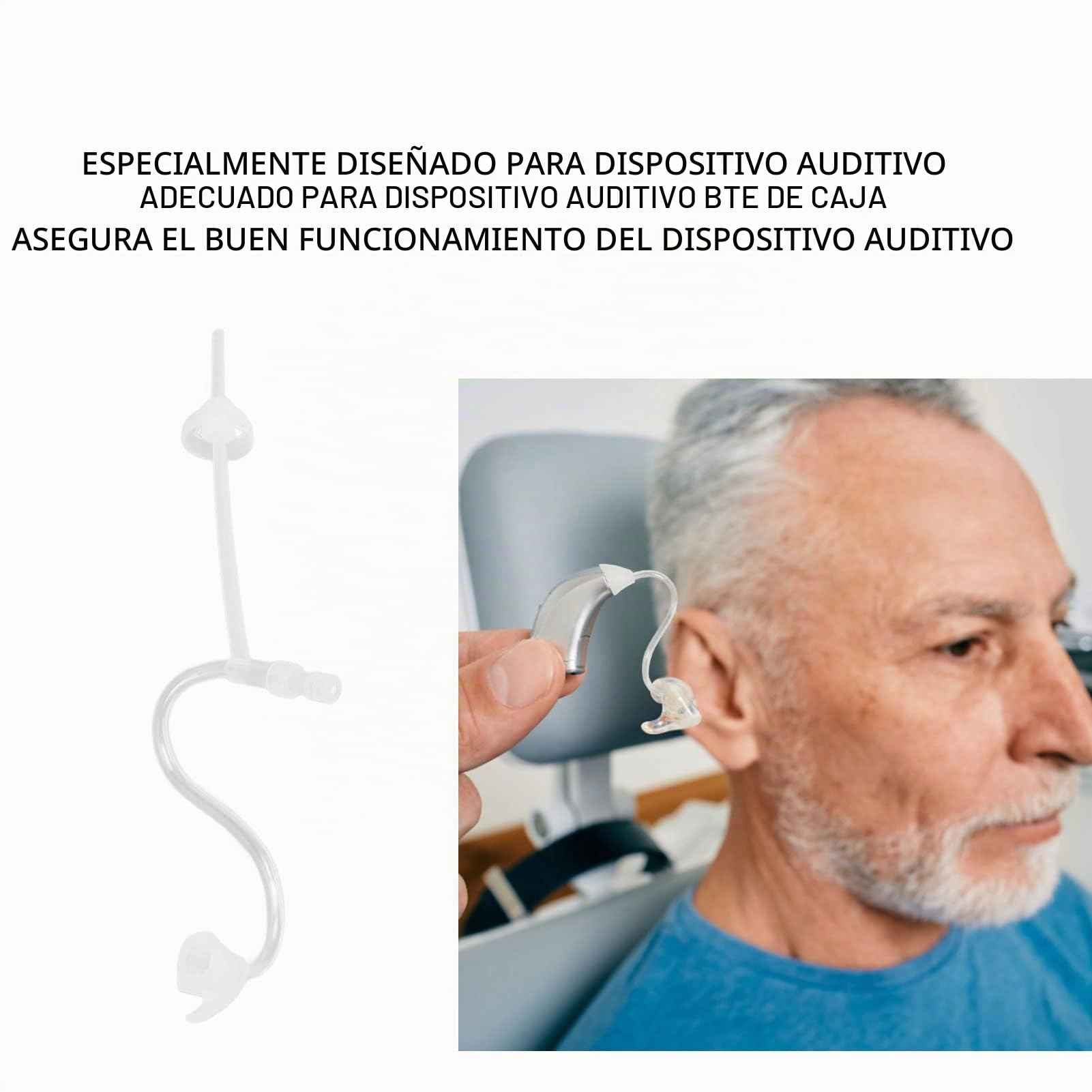 5 Tubos Sonido Tamaño 2B, Amplificador Auditivo Del Lado Izquierdo Derecho, Repuesto Tubos Sonido Delgados y Cúpulas,Tubos Audífonos Bte para la Mayoría Los Tubos Receptores(2BR -transparente)