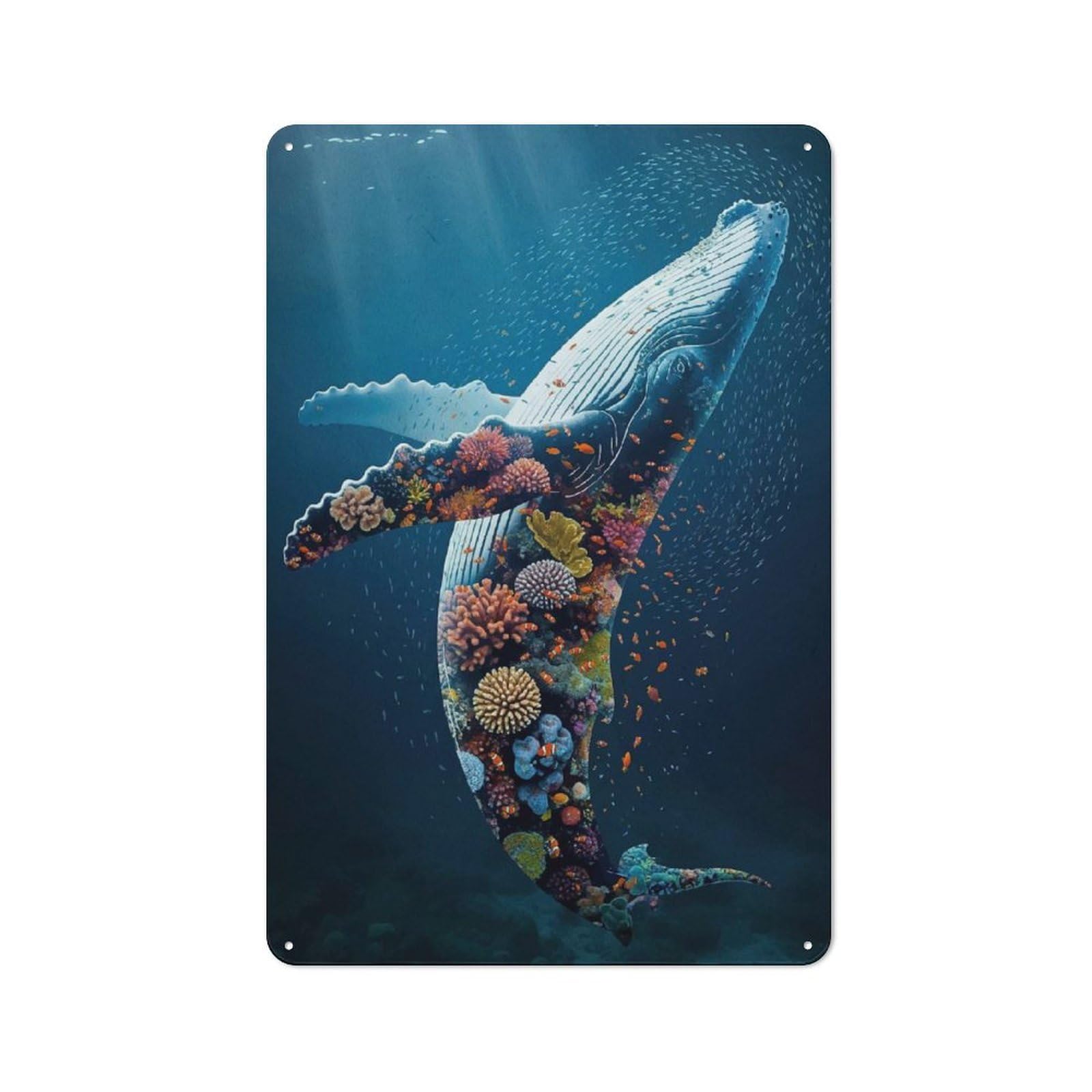 Junmoney Coral Whale Underwater Decorative Tin Plaque With Design 30X20cm, Old Style Bar Wall Plaque For Bar, Kitchen, Garage Or Games Room