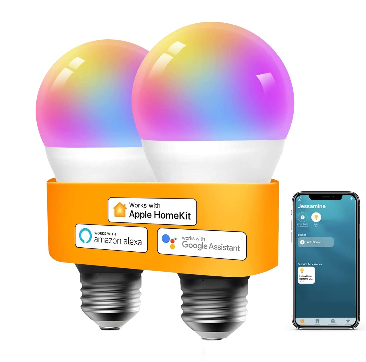 Makayuron HomeKit Smart Light Bulbs, Color Changing Smart Light Bulbs Compatible with Siri, Alexa, CozyLife APP, Dimmable E27 Multicolor 2700K-6500K RGB, 9W, 850Lm, AC85-265V, 2 Pack