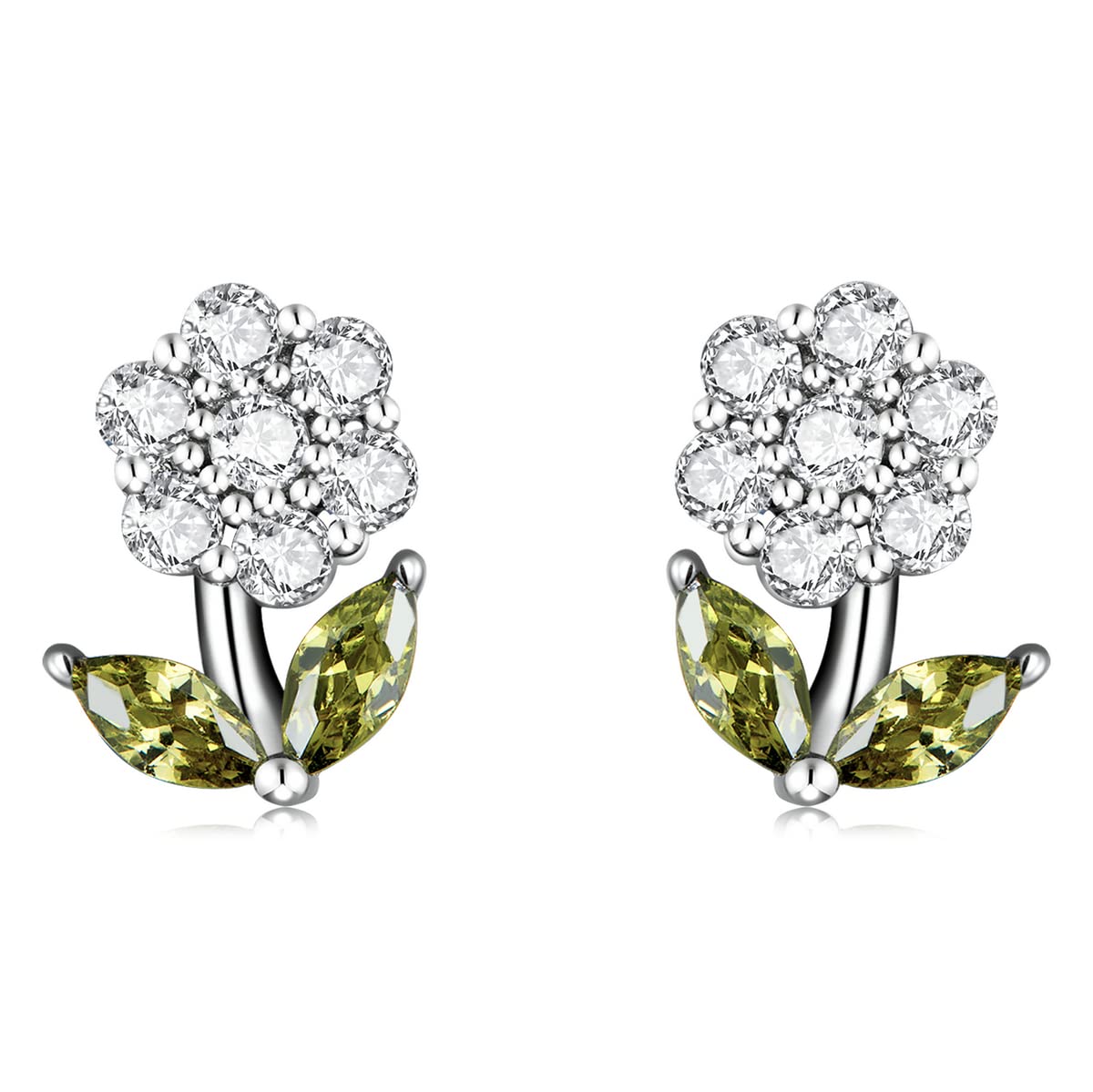 YCTTKDD Pendientes de Flores de Diamantes de simulación Pendientes de Plata de Ley 925 con Piedras Preciosas Brillantes y delicados Pendientes de Flores para Mujer, joyería chapada en Platino, Regalo