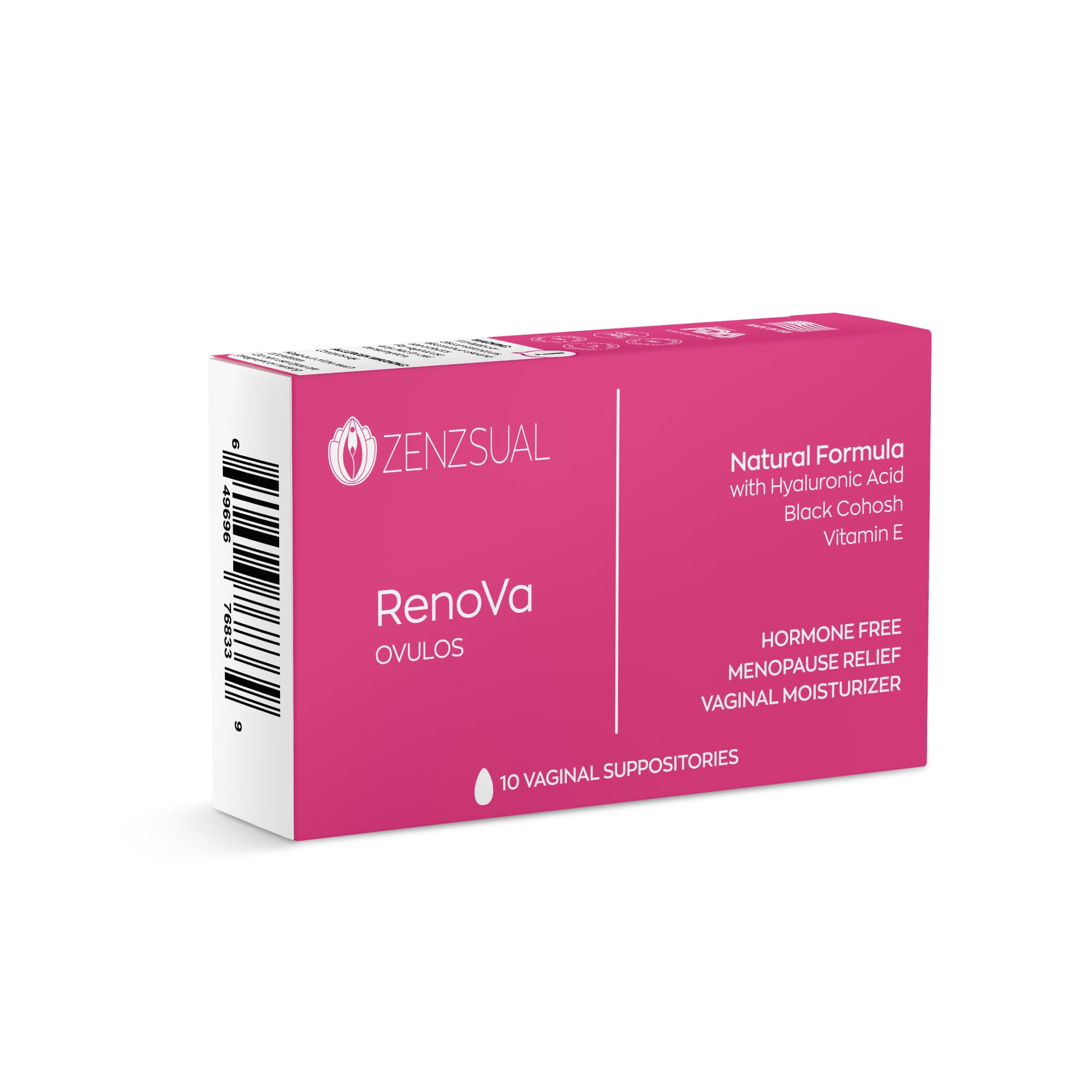 ZENZSUAL Renova Ovulos Moisture Support Suppositories 10 Inserts 1 Box Extra Strength Feminine Dryness Support - Moisture Care