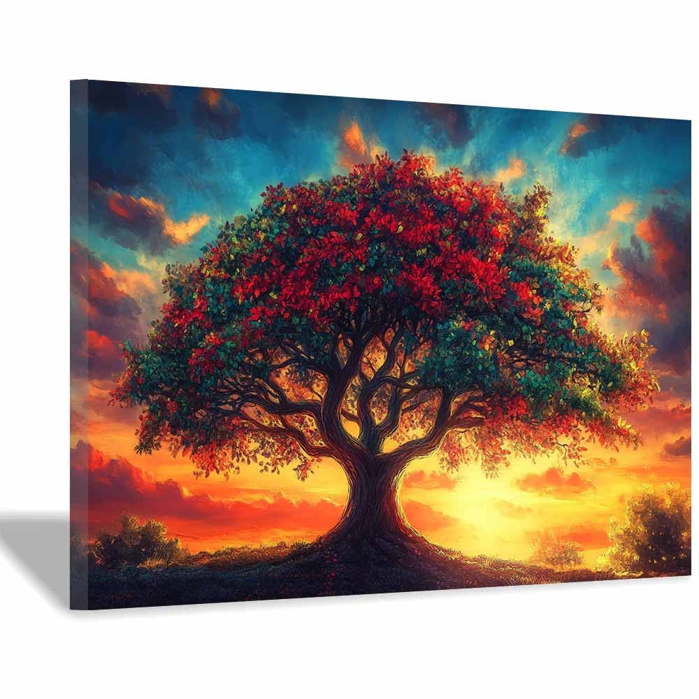 ZAMAEIU The tree of life Sunset-embracing tree Canvas Paintings Abstract Tree,Wall Art Poster Modern Room Bedroom Home Decor Geometric Print Patterns(green)-70x100cm Framed