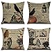 HOSTECCO Lot de 4 housses de coussin d'Halloween en lin avec motif de tête de mort, chouette, corbeau, citrouille - 45 x 45 cm