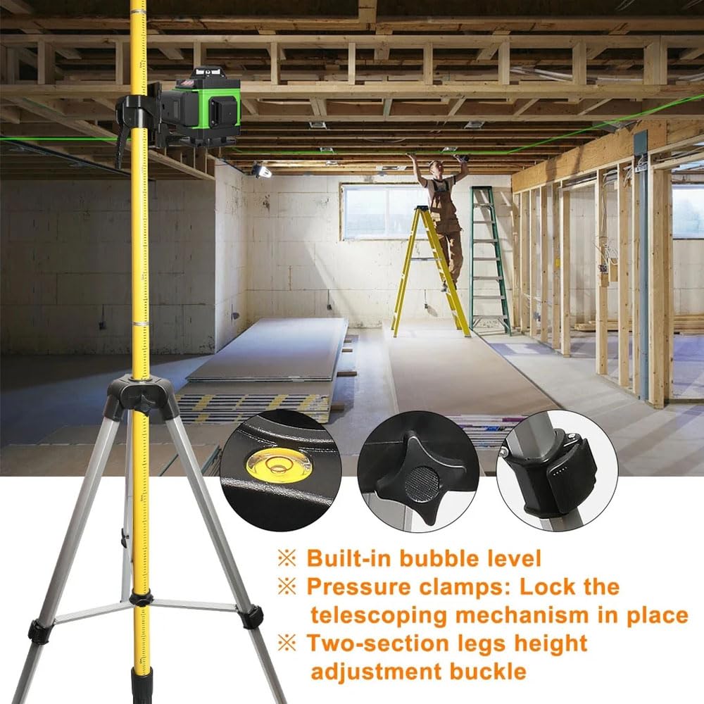 Tripode Nivel Laser,Rosca 1/4"-20 5/8"-11, Altura Ajustable De 70 a 360 Cm, Cabezal Multifuncional, Nivel Incorporado, Trípode De Aluminio, Con Barra Extensible Para Escáner Láser