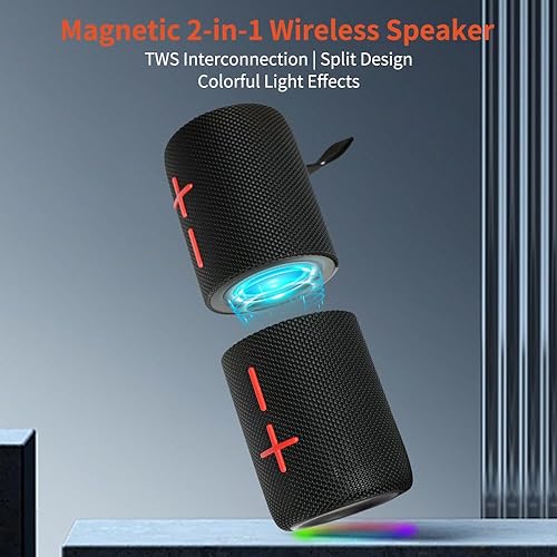Miniatura 2 de Altavoz Bluetooth magnético 2 en 1 doble dividible, IPX6 impermeable altavoz inalámbrico portátil dividido con sonido estéreo fuerte de 20 W,