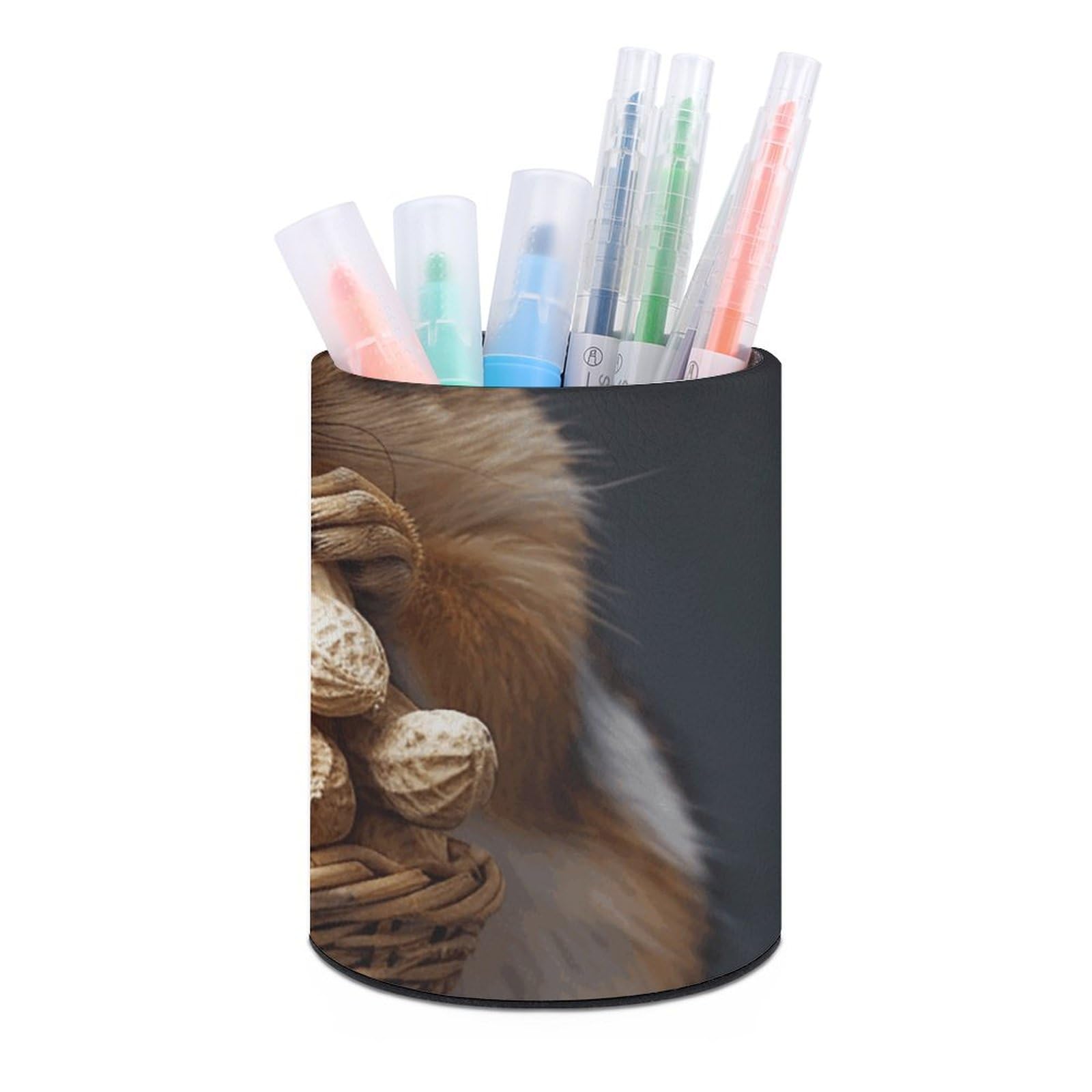 KLOPH PU Leather Pen Holder for Desk, Aesthetic Pencil Cup for Desktop, Makeup Brush Srotage for Pens Organizer Office Supplies, Squirrel Pen Cup Pencil Caddy for Home Art Supply