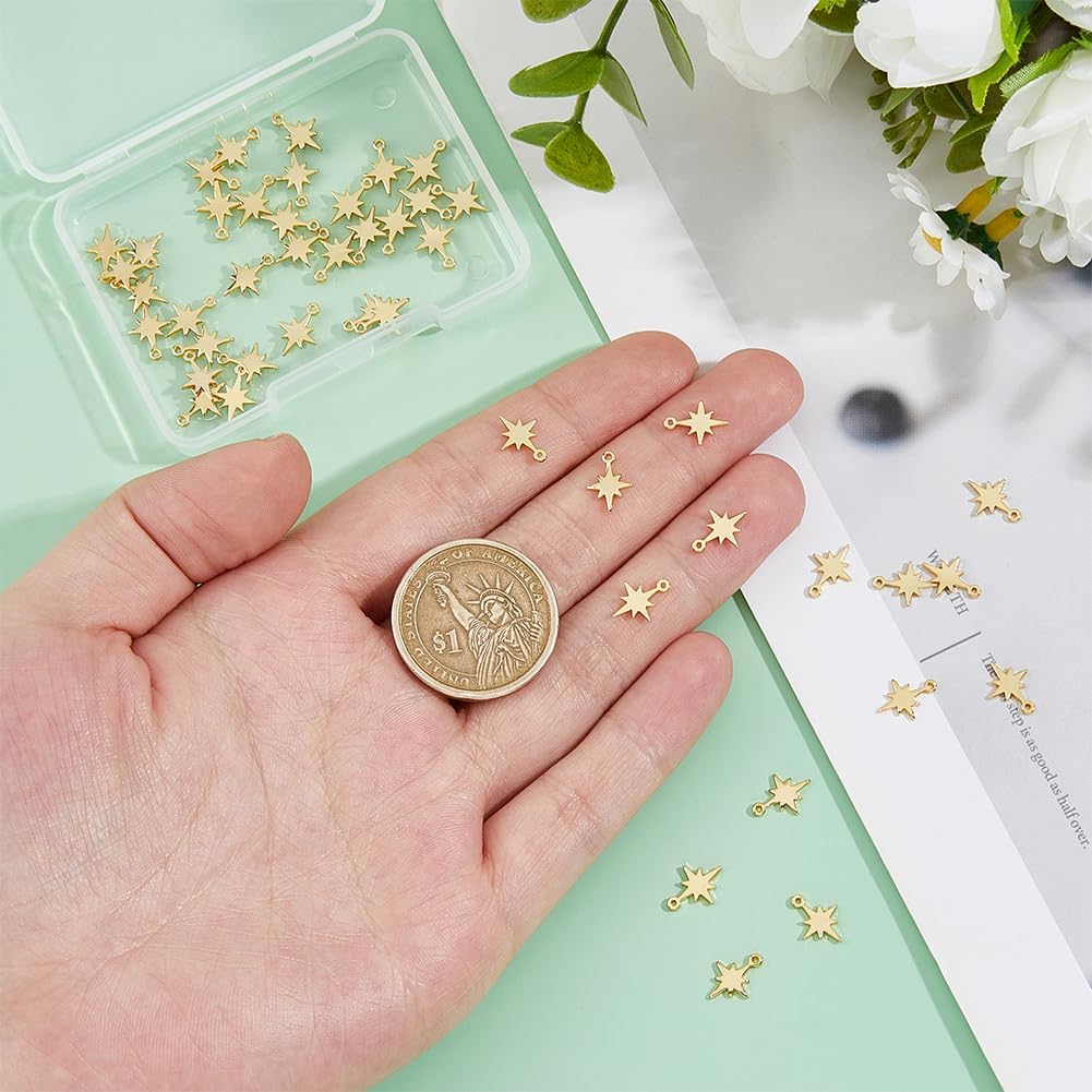 DICOSMETIC 50Pcs North Star Charms 4.13x2.95x0.39 Inch Brass Point Star Pendant 18K Gold Plated Vintage Charm Celestial Charms Metal Pendant Mini Stars Charm for Jewelry Earrings Necklaces Making