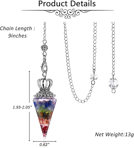Miniatura 7 de Jovivi Péndulos naturales de cristal curativo de 7 chakras para radiestesia de adivinación, corona de 6 hechos, piedras de resina puntiagudas