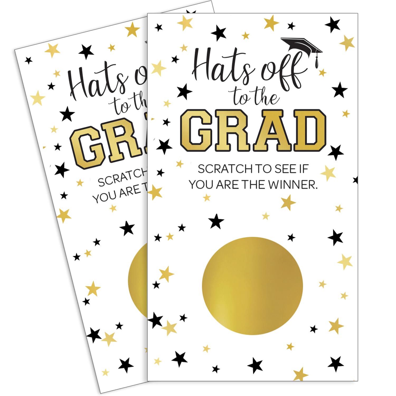 DISTINCTIVS White and Gold Scratch Off Graduation Party Game, Graduation Party Games, Grad Party Supplies - 30 Cards