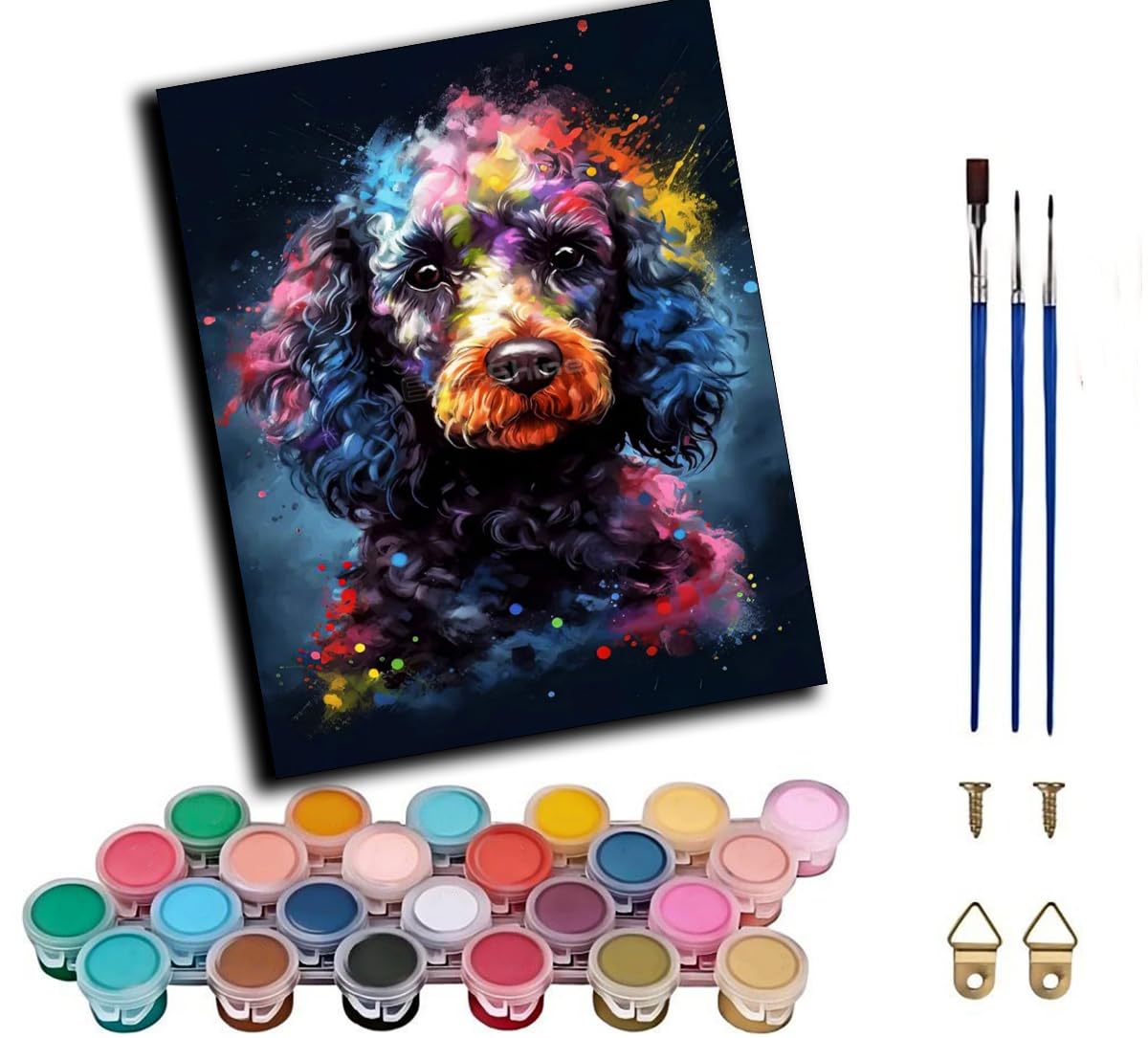 CAOGUANYU Paint by Numbers for Adult,Colored Dog Portrait Black Poodle DIY Canvas Oil Painting Kit for with Paintbrushes Acrylic Pigment Drawing Paintwork 16x20inch,Frameless