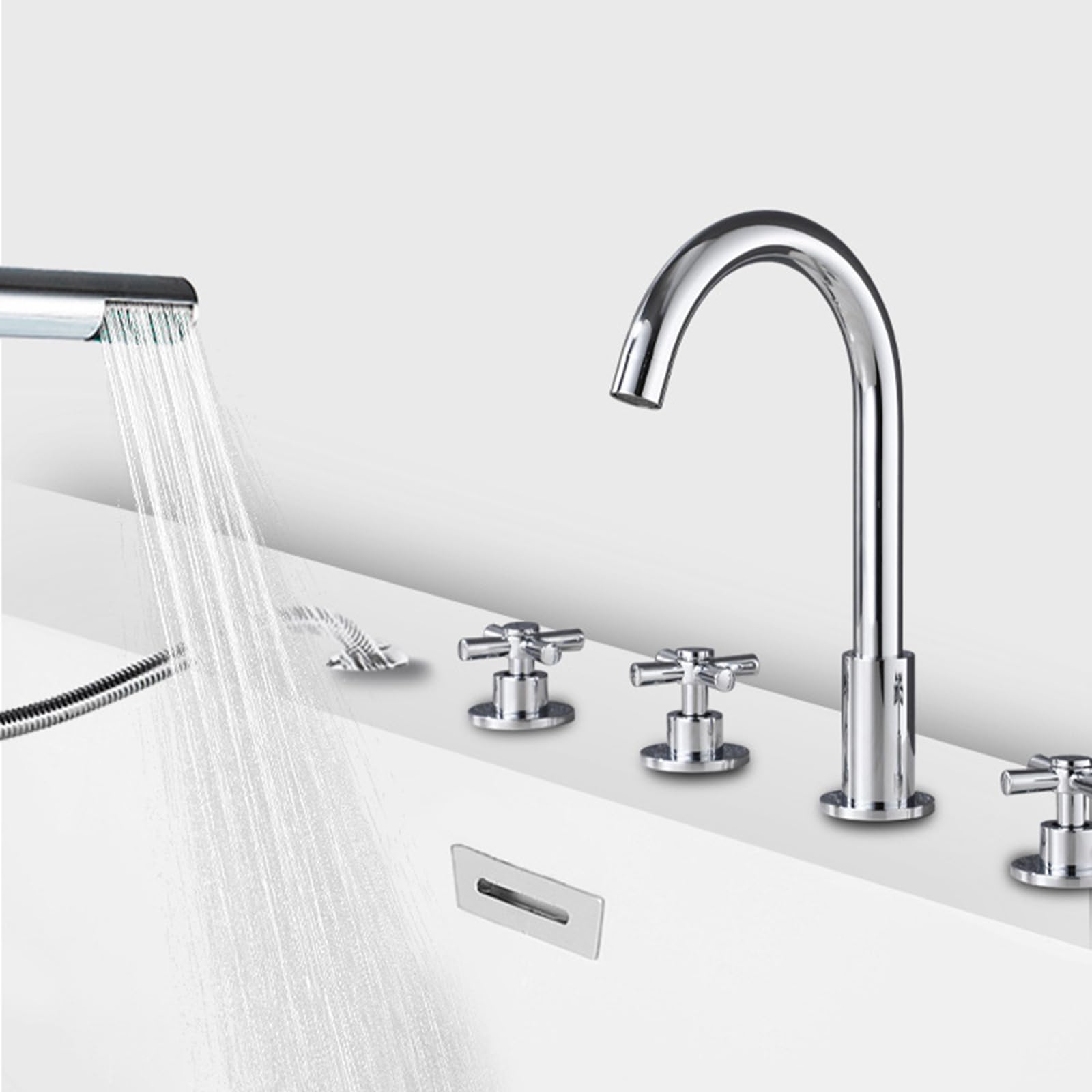 4-Loch Wannenrandarmatur Mit Handbrause - Chrom Mischbatterie Für Badewanne