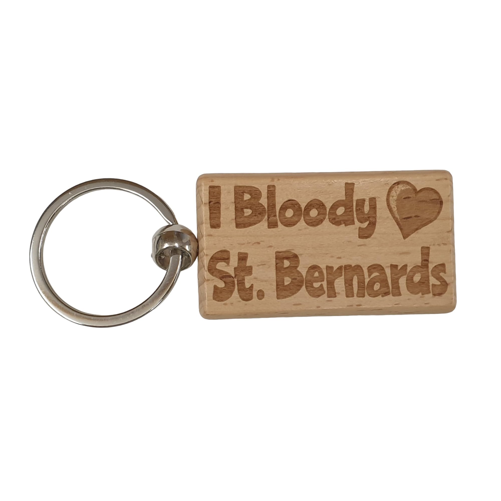 Decalarama Brown Cute St. Bernard Keyring Gift - I Bloody Love - Engraved Hardwood Key Fob Fun Novelty Nice Custom Present