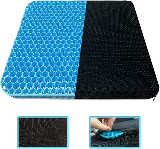 Gel Seat Cushion, Double Thick Egg Seat Cushion, Breathable Lumbar Support Chair Cushion with Non Slip Cover Double Thick for Home Office Chair Car Wheelchair Office
