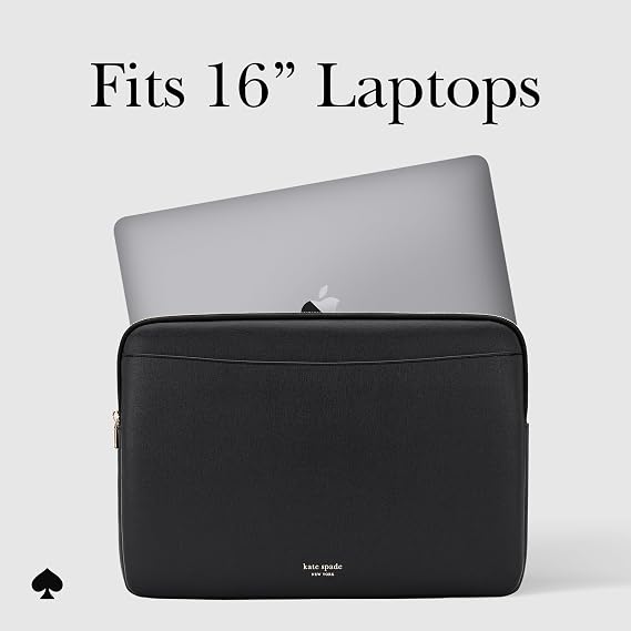 kate spade new york Saffiano Laptop Sleeve 16 Inch - Black - Compatible with All MacBook M Series Devices