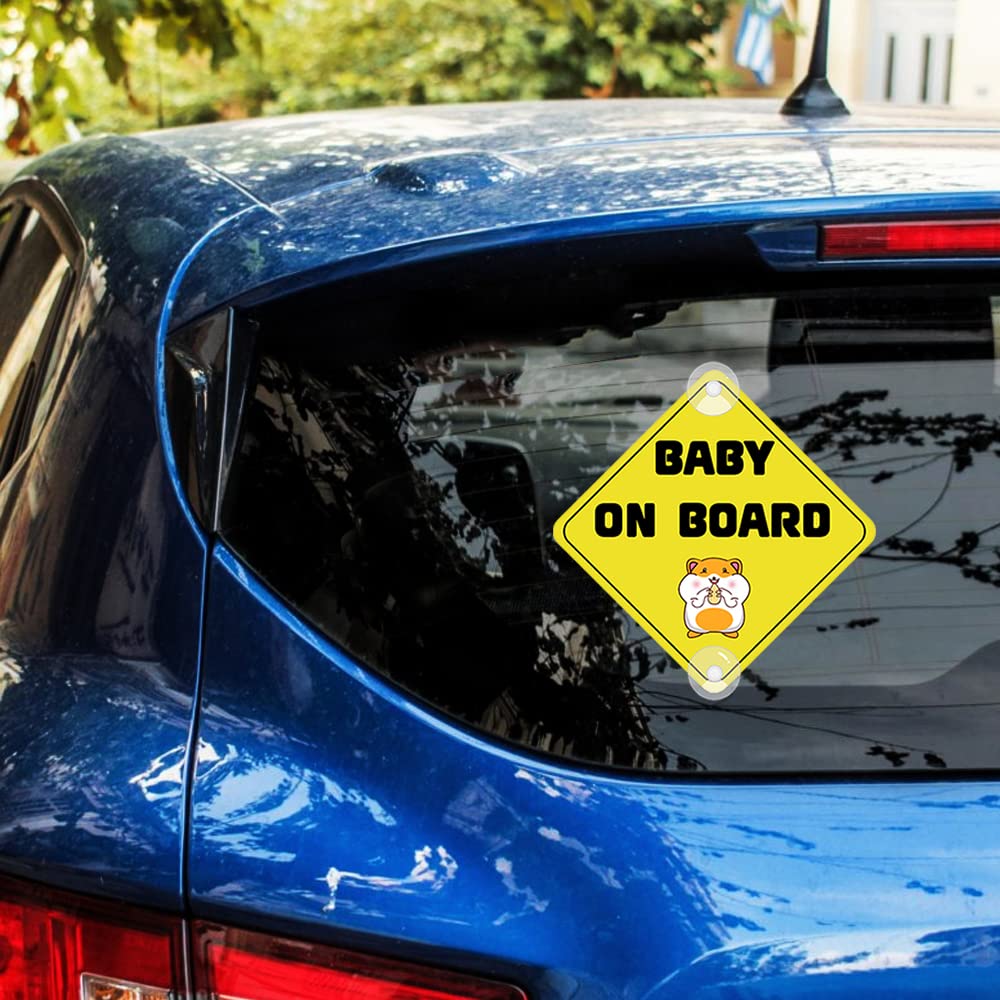 Dreothy Baby On Board Car Stickers – 2PCS PVC Window Decals With Suction Cups, 4.72x4.72 Inch, Waterproof