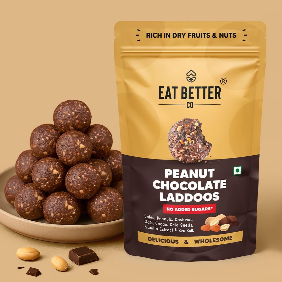 Eat Better Co – Peanut & Chocolate Sugar-Free Laddoos | Energy-Bar Replacement | 95% Dry-Fruits | High Protein & Instant Energy – Super Saver Pack Of 20 – Healthy Chocolate, No Added Sugar, 200 Gm Eat Better Co – Peanut & Chocolate Sugar-Free Laddoos | Energy-Bar Replacement | 95% Dry-Fruits | High Protein & Instant Energy – Super Saver Pack Of 20 – Healthy Chocolate, No Added Sugar, 200 Gm