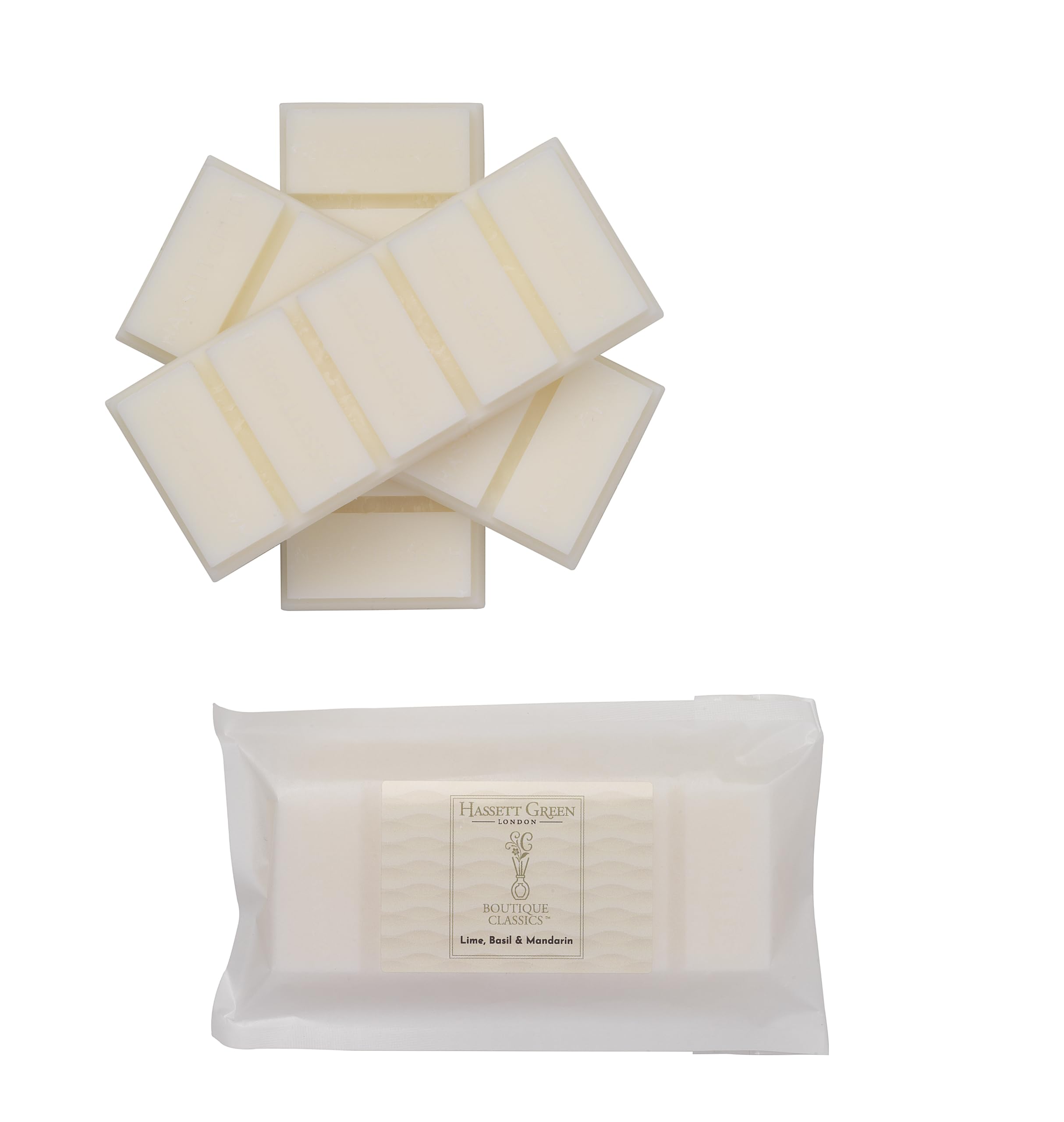 Hassett Green London - Lime, Basil & Mandarin Wax Melts, 3 x 55g Snap Bars - Soy-Free & Paraffin-Free, Handmade in the UK