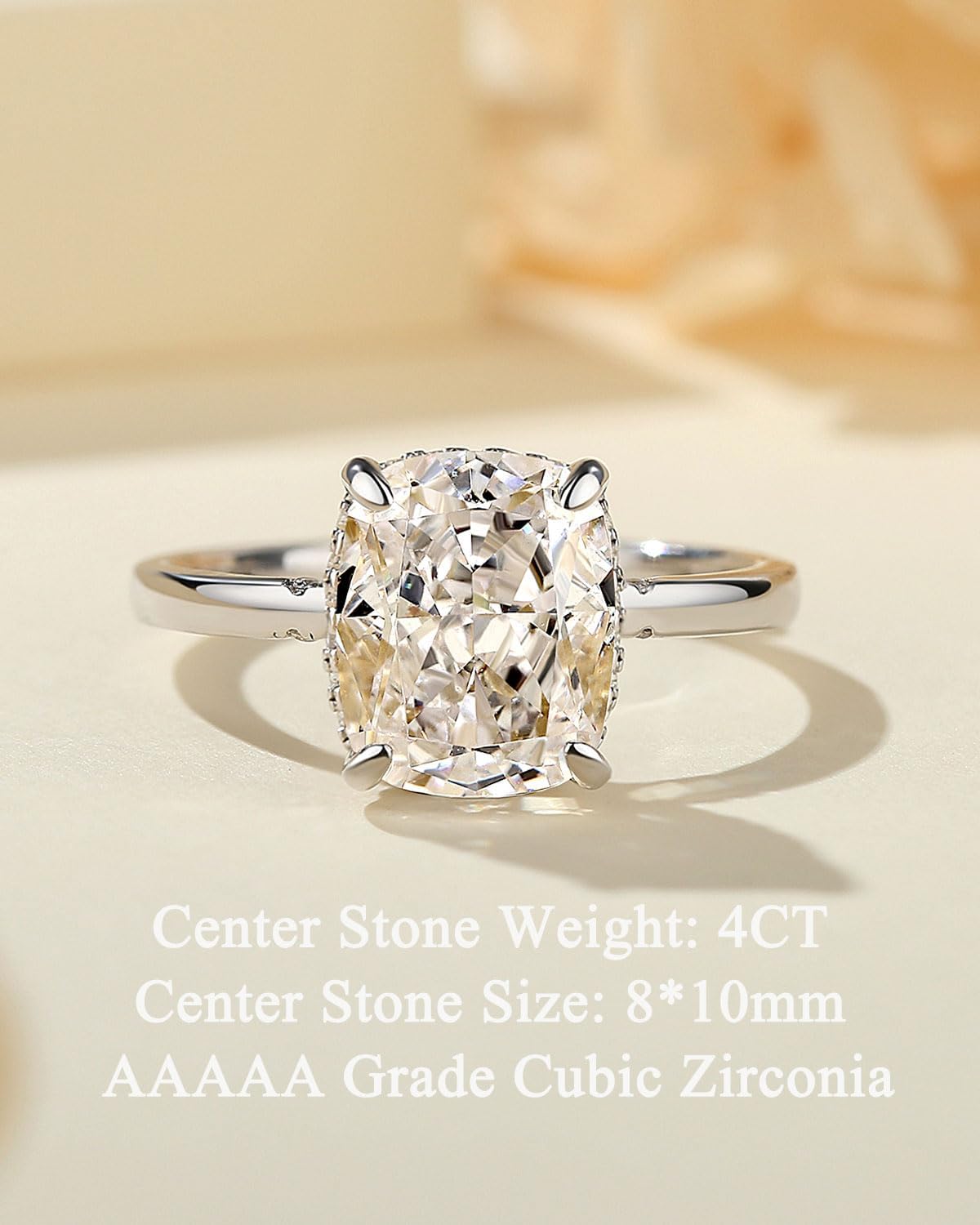 4CT/4.5CT Elongated Cushion Cut Engagement Rings for Women, Simulated Diamond Ring, 925 Sterling Silver 18K White/Yellow Gold Plated Promise Ring - Image 2