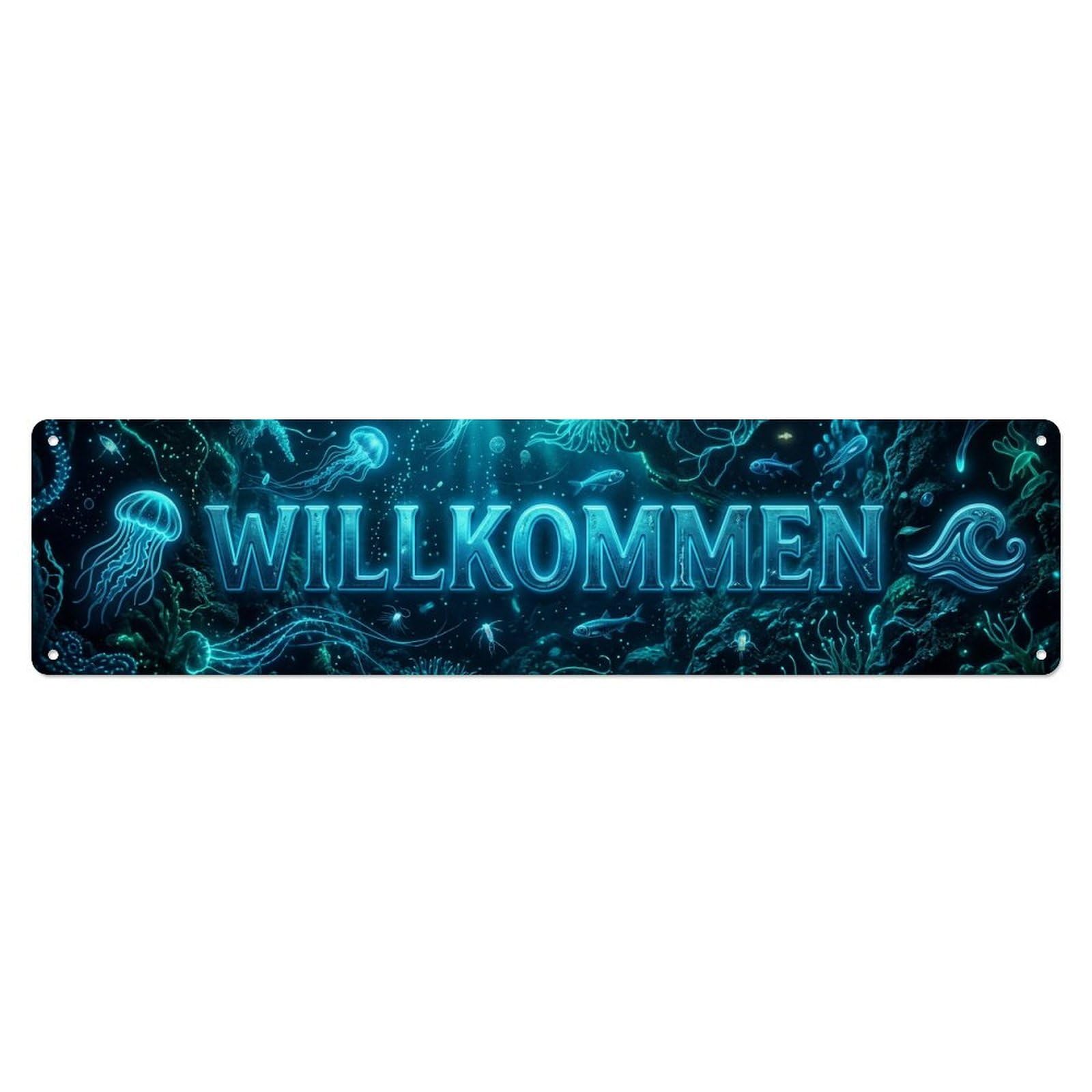 Bioluminescent Ocean Deep Sea Welcome Metal Tin Sign