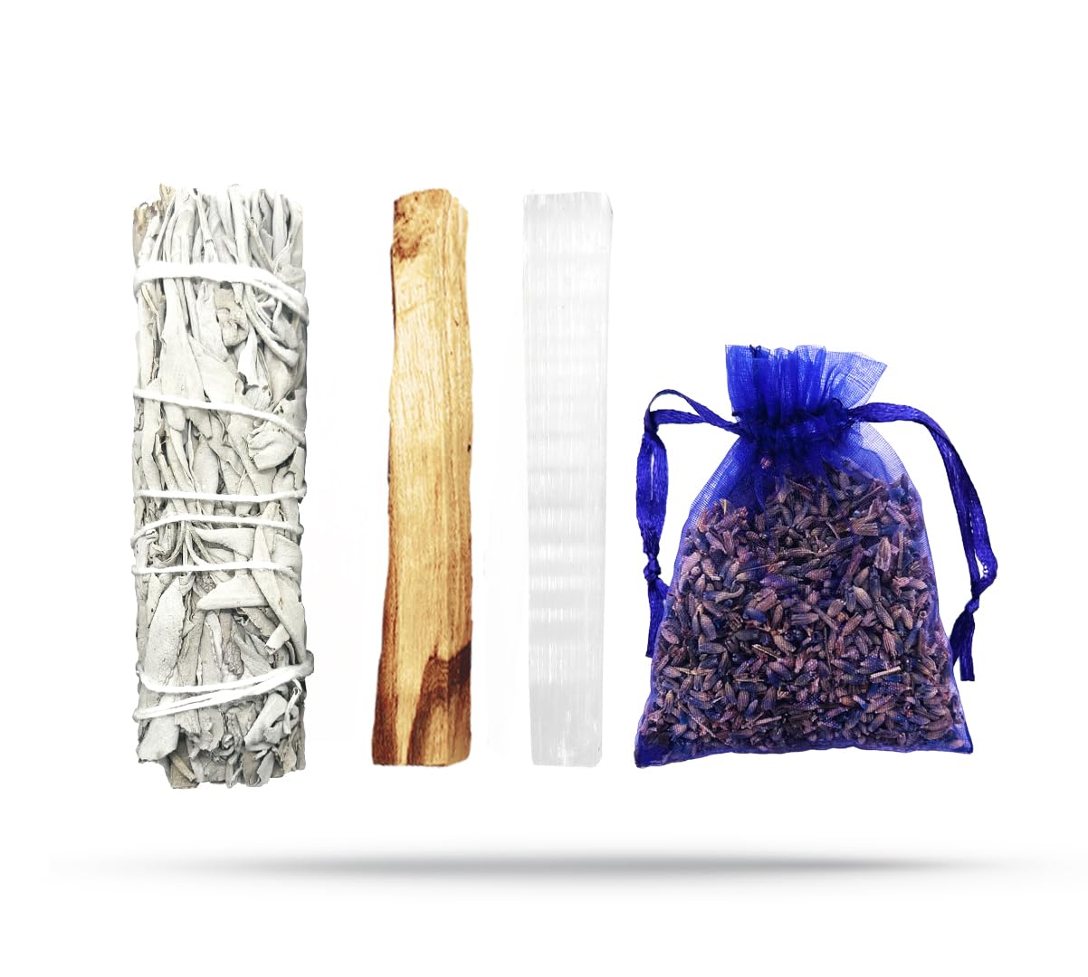 Mecka White Sage Smudge Stick & Lavender Sachet Kit with Palo Santo and Selenite Wand | Natural Home Cleansing & Fragrance | Long-Lasting Fresh Scents for Drawers, Closets, Dryers & More