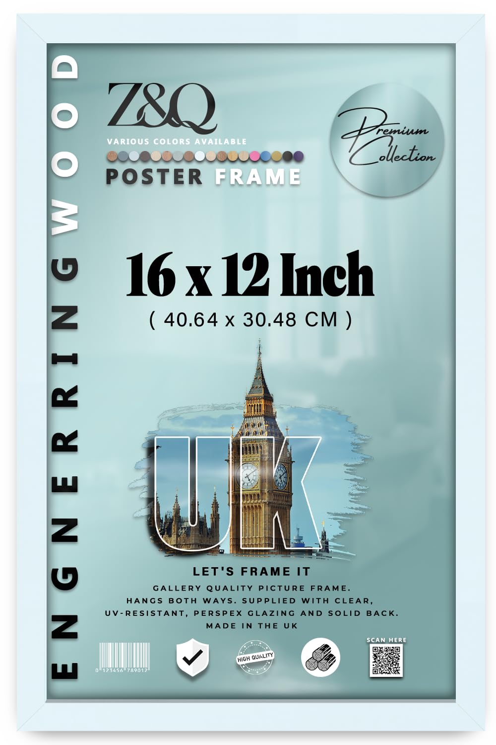 Z&Q - Classic MDF Wood Finish 16 x 12 Inch Poster/Picture Frame | Sleek & Sturdy (40.64 x 30.48 CM) Eton Wood Frame for Home Décor and Art [ White ]
