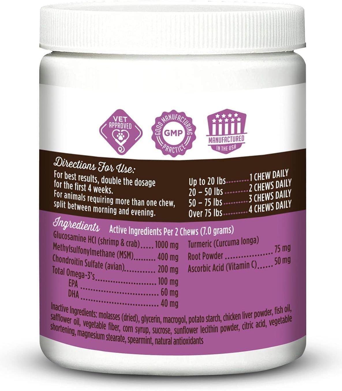 VetPro Dog Hip and Joint Supplement - Pain and Inflammation Relief Chews with Glucosamine, Chondroitin, MSM, Turmeric, Vitamin C, Omega 3 - Treats Hip Dysplasia, Arthritis - Dogs Chewable Supplements : Pet Supplies