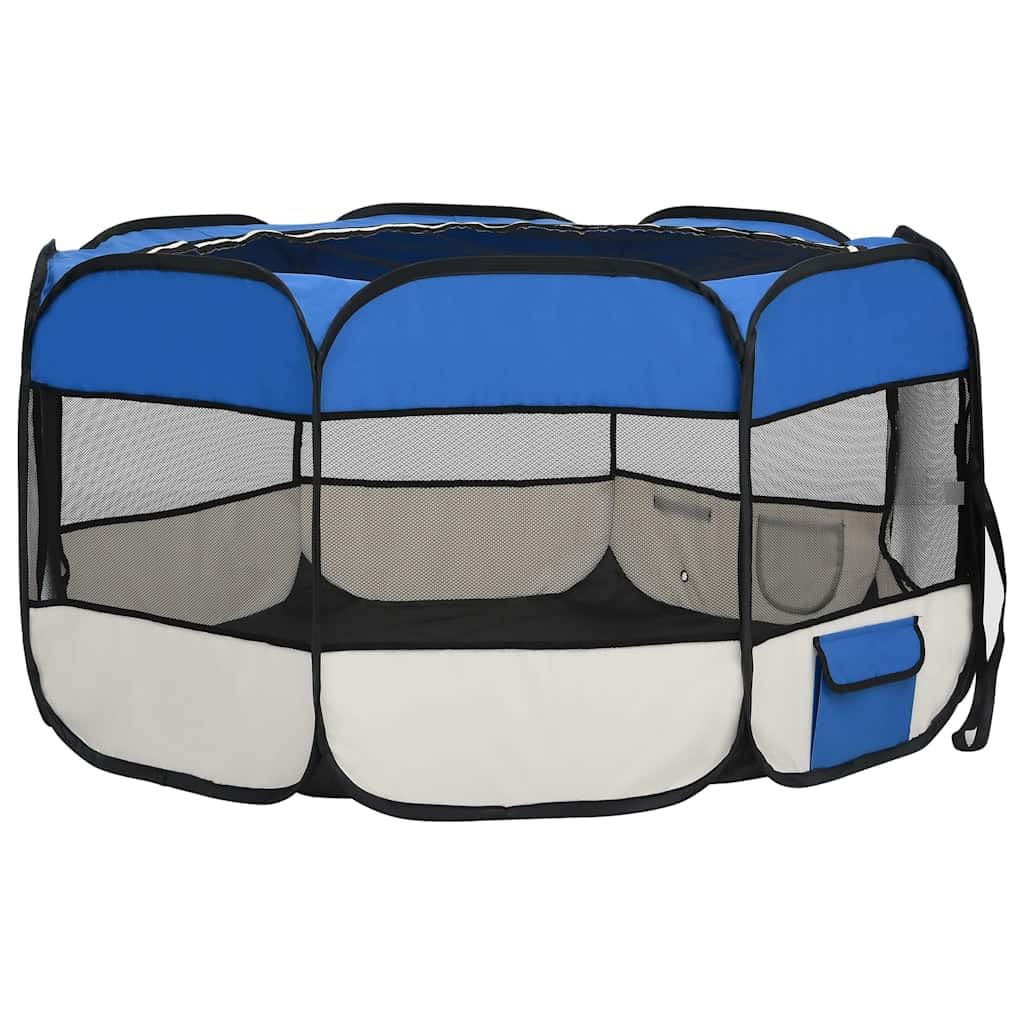 Parque plegable para perros, 125 x 125 x 61 cm, con bolsa de transporte, jaula de entrenamiento y juego de acero resistente, techo y puerta de red con cremallera, bolsillos laterales para juguetes