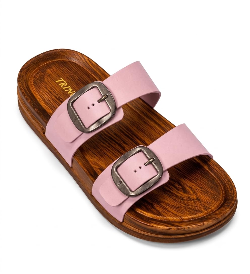 tring Wooden Style Sandals with Double Strap and Buckle-picture-46