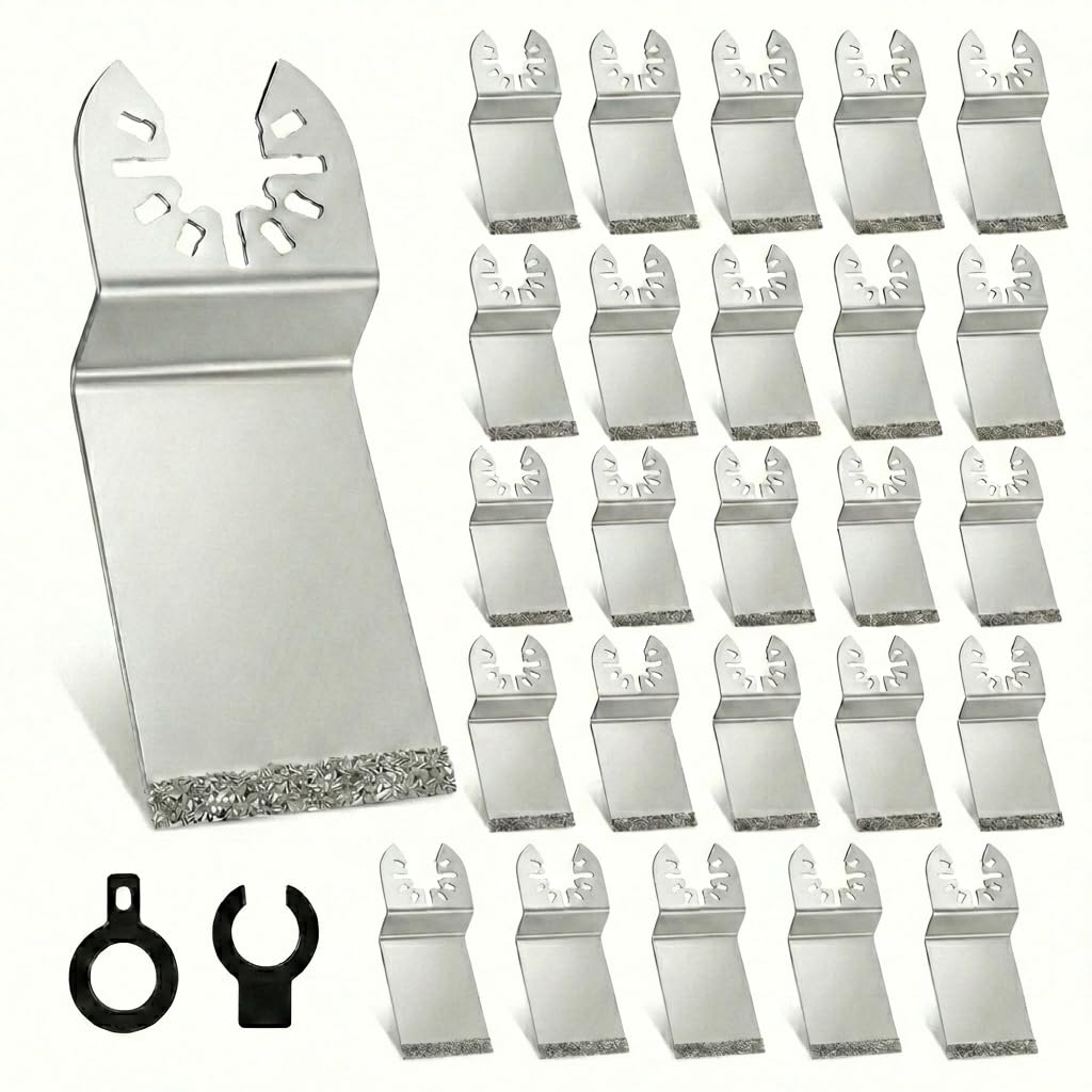 25 Packs Diamond Oscillating Blade Flush Cutting Oscillating Multi Tool Saw Blades for Grout Removal, Universal Grout Removal Tool Blade with 2 Adapter for Tile, Concrete, Masonry, Cleaning Mortar