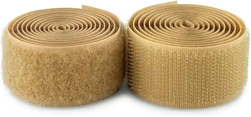 Cinta de gancho y bucle de 1 pulgada de ancho, color beige, no adhesiva, 1 yarda de longitud, cinta de nailon color tostado, juego de sujetadores de