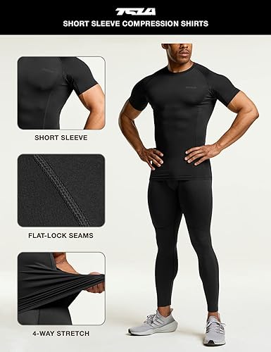 Miniatura 5 de TSLA - Paquetes de 1 o 3 camisetas de compresión para hombre, FPU 50+, de secado rápido, de manga corta, camiseta de entrenamiento atlético,