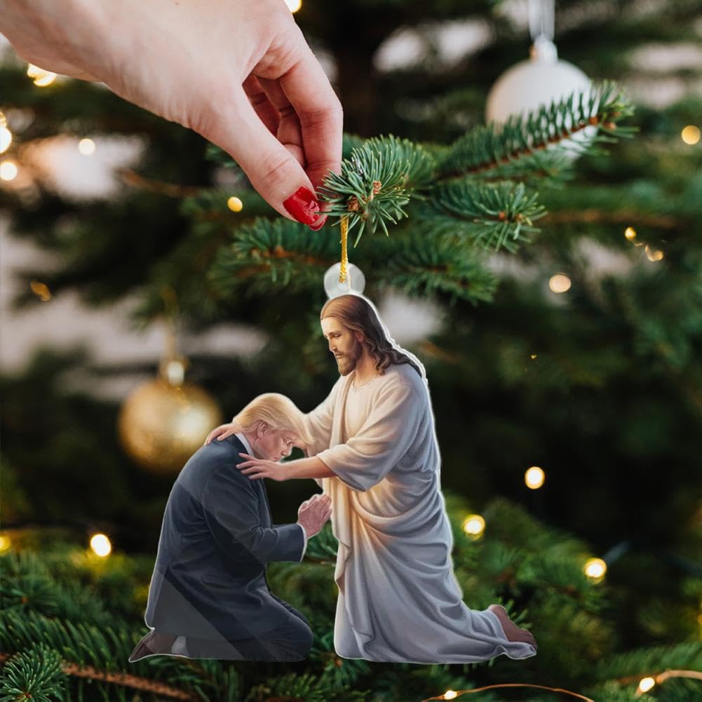 MUMQAQFunny Donald Trum-p Christmas Ornaments 2024,We Live Under God's Love Presidential Election 4.5" Acrylic Car Mirror Hanging Trum-p Christmas Tree Ornaments Gifts for Conservative Supporters