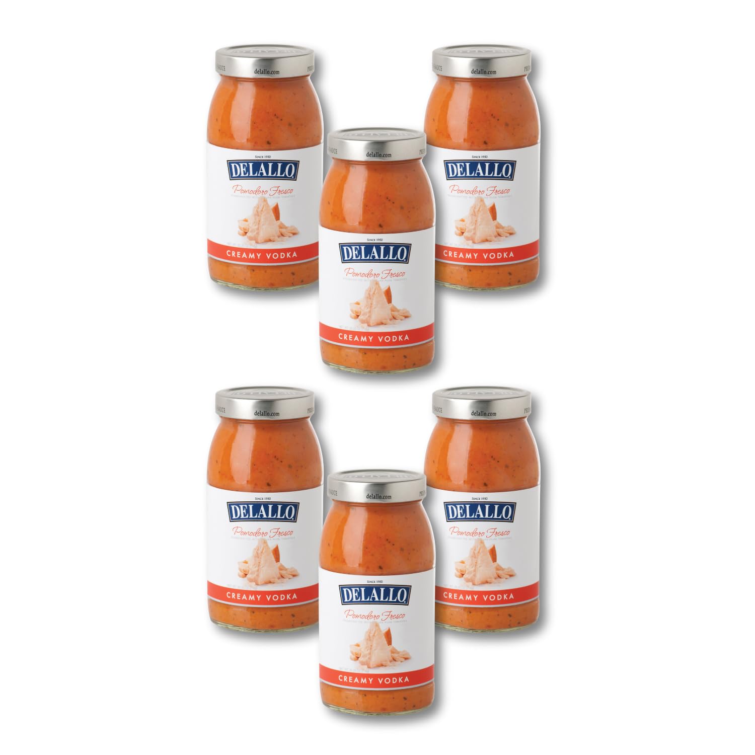 DeLallo Creamy Vodka Sauce, (6-Pack) Pomodoro Fresco, Made with Parmesan and Pecorino Romano Cheeses, Tangy Sweet Tomato Flavor, Gluten Free, All Natural