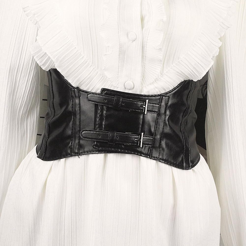 Cintura in pelle da donna in ecopelle vintage cintura larga cintura da donna in pelle corsetto tunica vestito cappotto camicia cosplay costume Halloween party nero A 66 cm