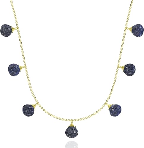 Blue Sapphire Necklace for Women, Premium Heart Beaded Gold Necklaces - Tarnish 
