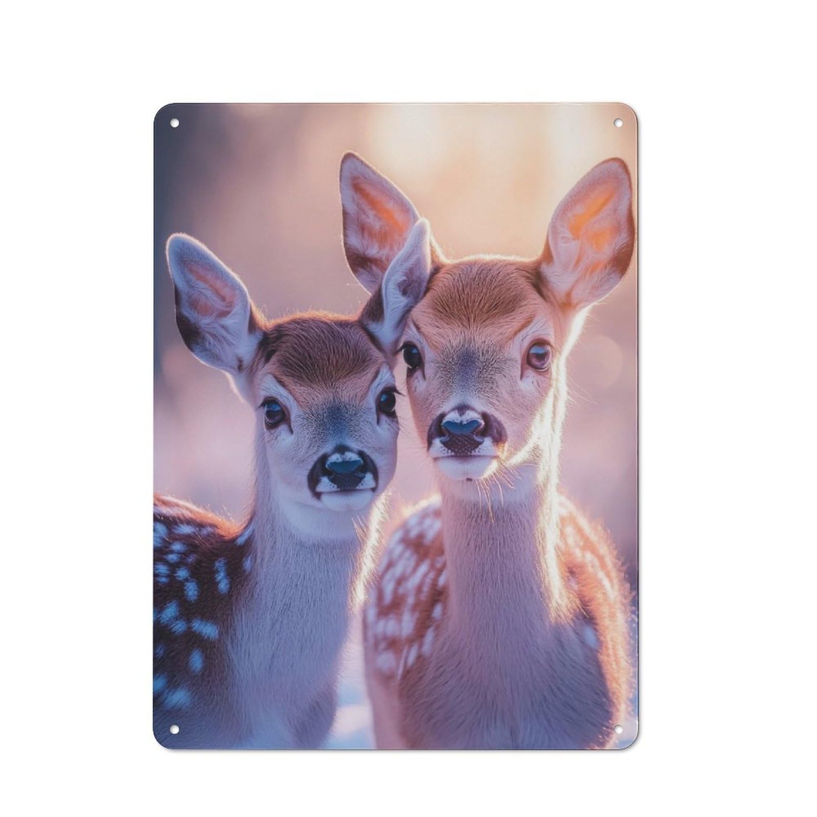 Junmoney Two Fawn Deer Portrait Metal Sign 40X30cm With For Workshop Wall, Rustic Decor, For Garage, Workshop And Man Cave Decoration
