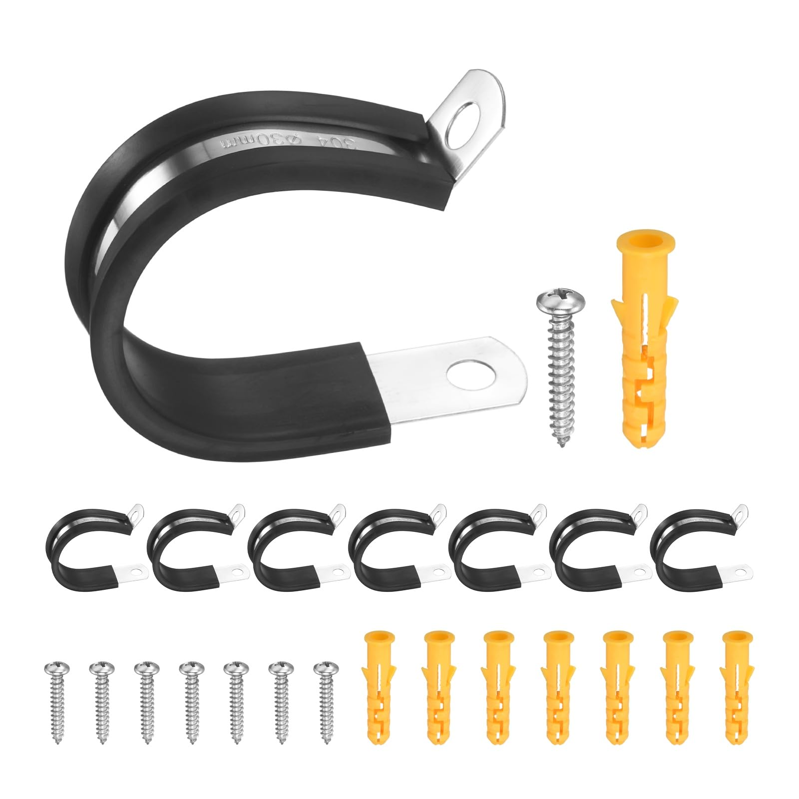 sourcing map 15Pcs 30mm(1.18 Inch) Cable Clamps, 304 Stainless Steel R Type Rubber Cushioned Insulated Hose Clamp, Pipe Conduit Strap Holder Clips for Tube, Lines, Wire Cord Installation