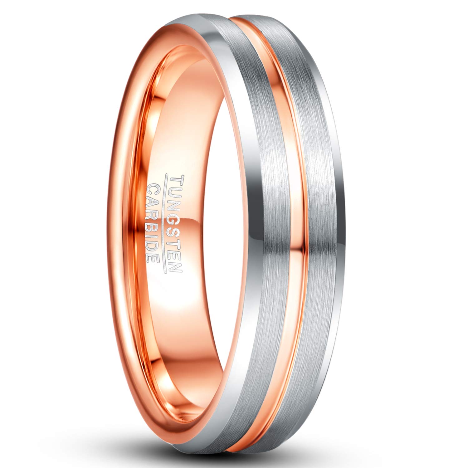 TUNGSTORY6mm Blue/Rose Gold Tungsten Ring for Men Women Grooved Wedding Band Engagement Promise Rings Silver Brushed Finish Size O to Y
