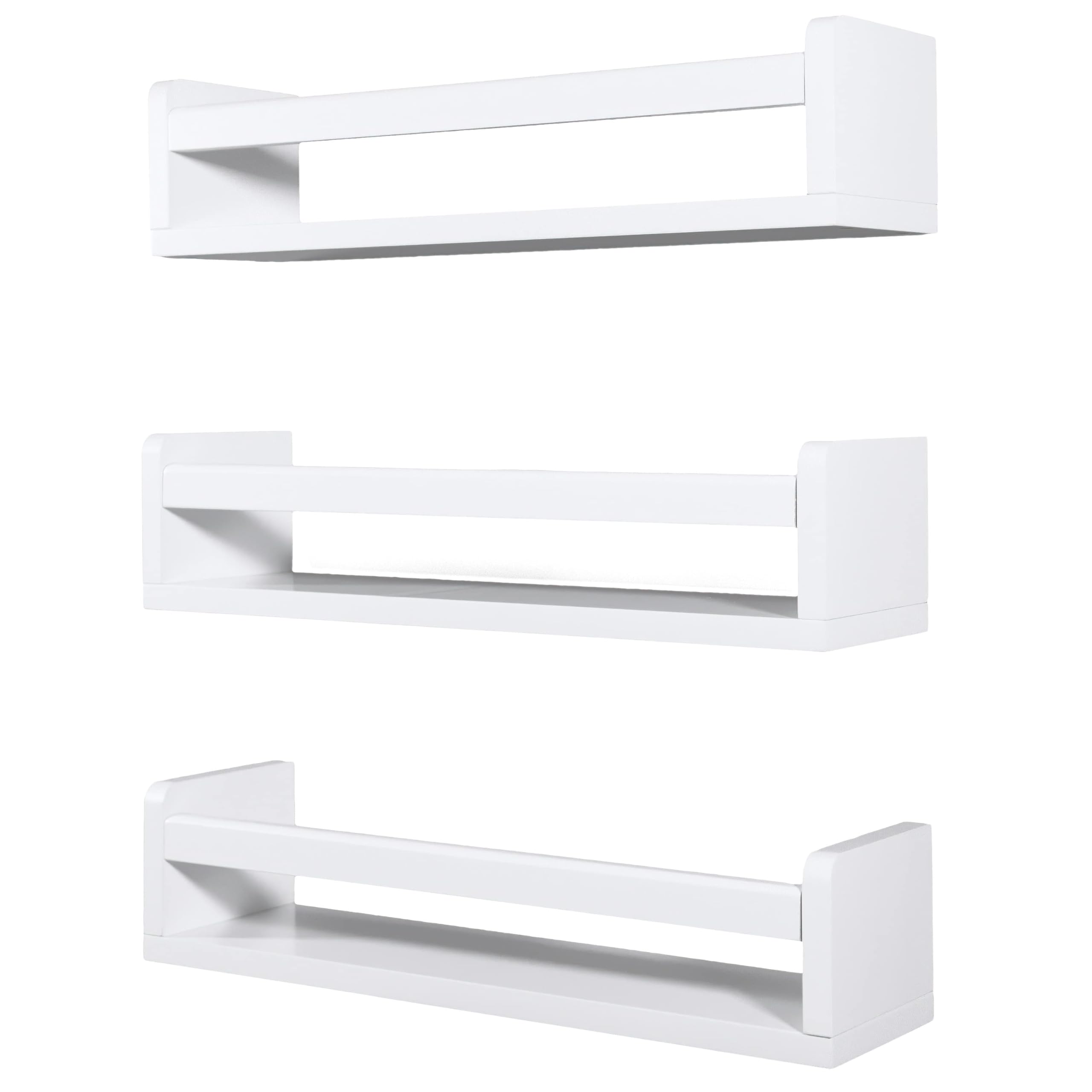 NATURE SUPPLIES - Juego de 3 estantes de Pared de Madera Maciza Blanca - Cuarto de bebé - Ideal para Libros y Juguetes