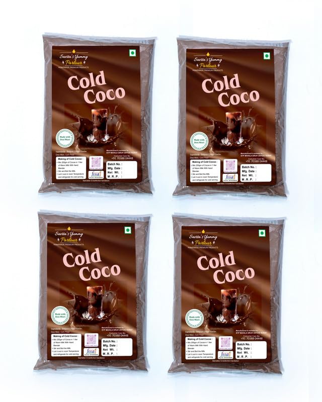 Savita's Yummy Parlour Home Made Cold Coco Instant Powder Mix (200gm x Pack of 4) | Cocoa Powder | All Natural Ingredients | No Added Preservatives | Cold Cocoa Drink