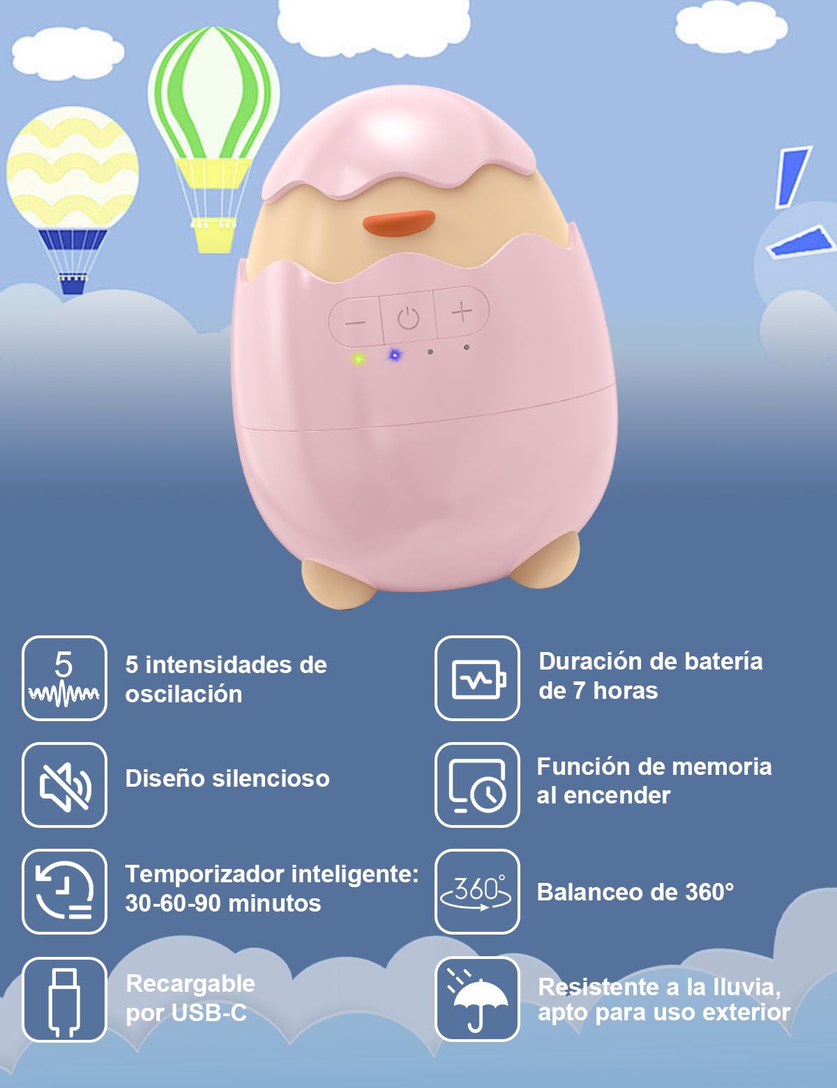 Robofun Baby Rocker-Diseño original-Columpio Para Cochecito De bebé, Ayuda Para Dormir Para Bebés, Temporizador De 30-60-90 Minutos, 5 Niveles De Intensidad – para cochecitos - Rosa