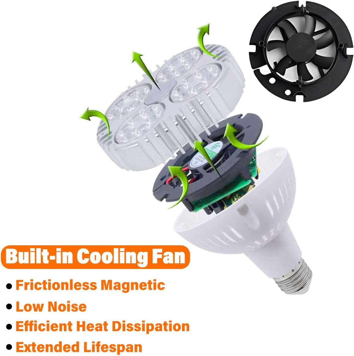 RYTM (Pack of 6) PAR30 LED Bulb 35 Watt Grow Lights, Simulated Sunlight Plant Light Built-in Cool Fan Light Bulb with Plug-in Hanging Cord Kit for Indoor Greenhouse (Natural Daylight 4000k)