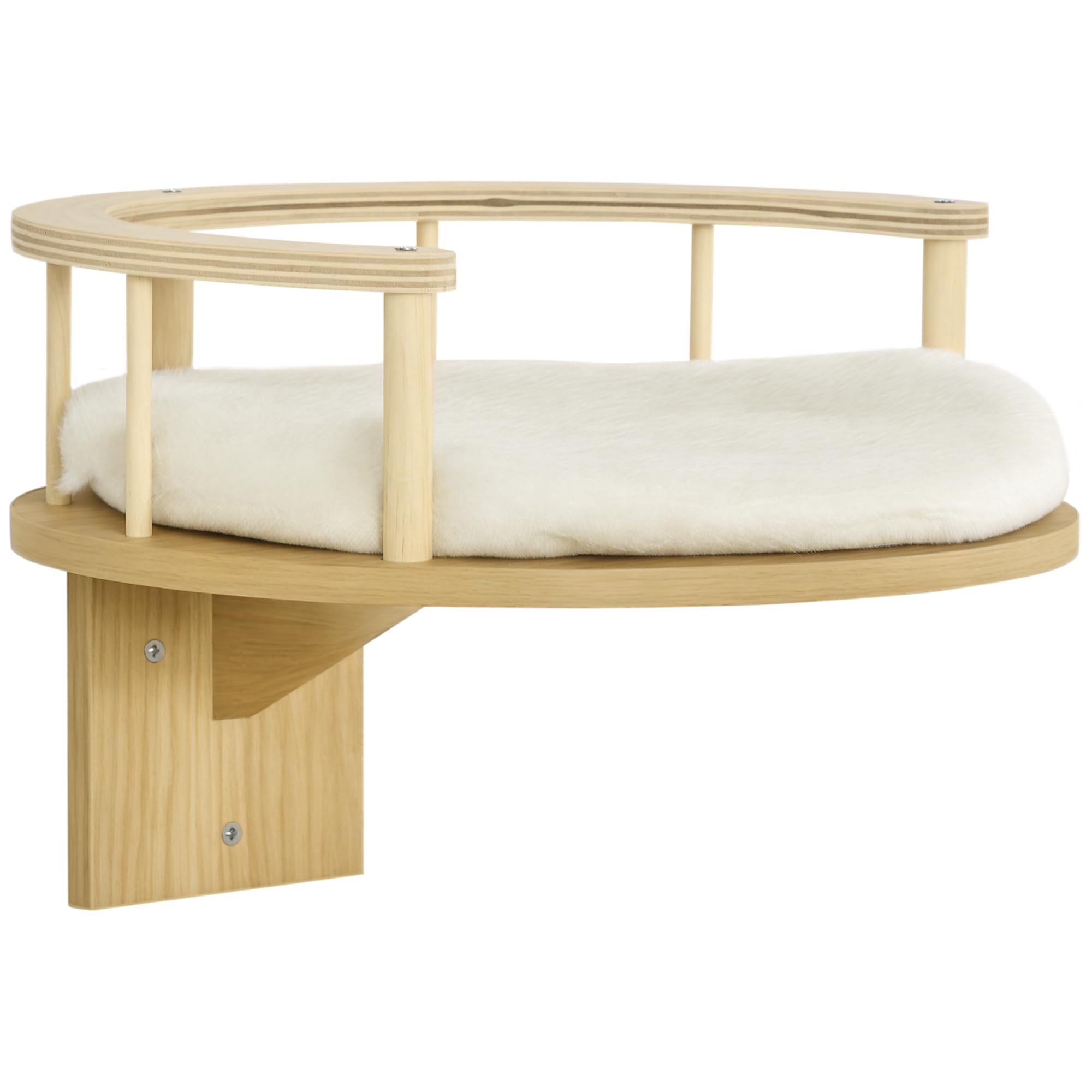 Parete di arrampicata per gatti PawHut, lettino per gatti da parete, letto per gatti da montare a parete, amaca per gatti, piattaforma per gatti con cuscino, mobili per gatti, rovere+bianco crema, Ø34